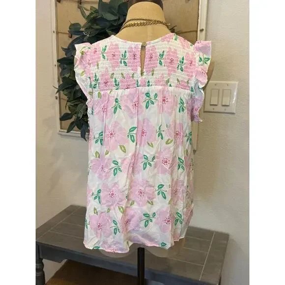 DRAPER JAMES Pink Floral Ruffle Sleeve Shirt Top Women size S Romantic Ruffles - Picture 4 of 8